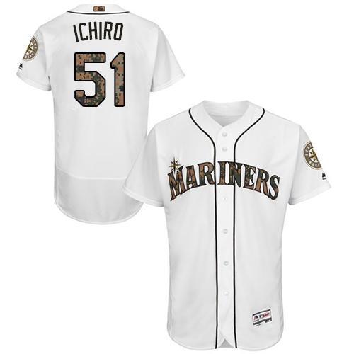 Seattle Mariners #51 Ichiro Suzuki White Flexbase Authentic Collection Memorial Day Stitched Jersey Men's