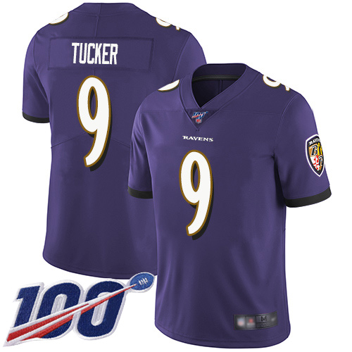 Ravens #9 Justin Tucker Purple Team Color Men's Stitched 100th Season Vapor Limited Jersey