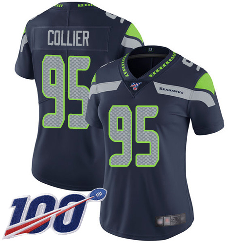 Seattle Seahawks #95 L.J. Collier Steel Blue Team Color Women's Stitched 100th Season Vapor Limited Jersey Womens
