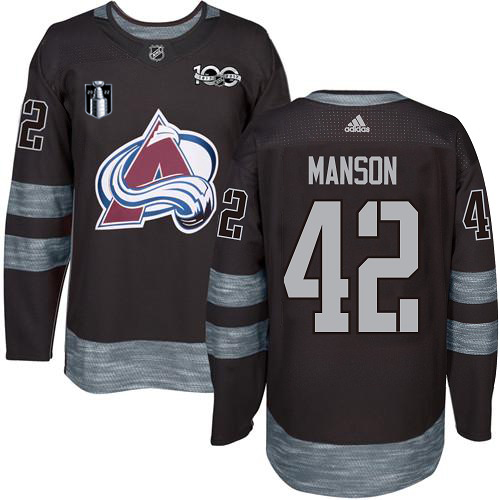 Adidas Colorado Avalanche #42 Josh Manson Black 2022 Stanley Cup Final Patch 100th Anniversary Stitched Jersey Men's