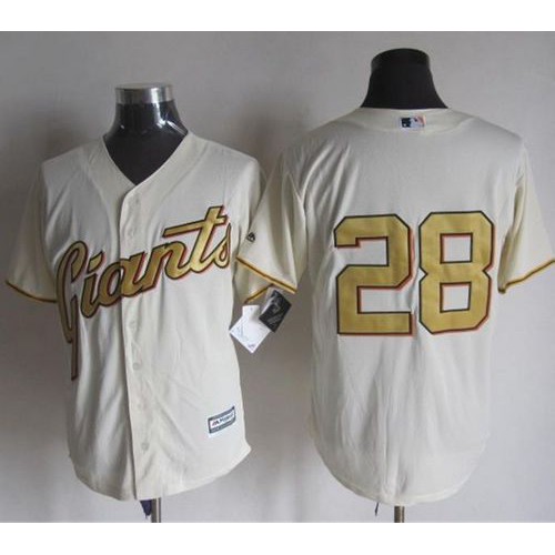 San Francisco Giants #28 Buster Posey Cream(Gold No.) New Cool Base Stitched Jersey Men's