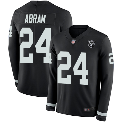 Raiders #24 Johnathan Abram Black Team Color Men's Stitched Limited Therma Long Sleeve Jersey