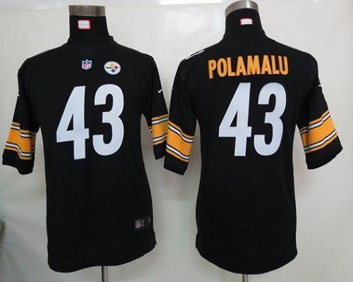 Steelers #43 Troy Polamalu Black Team Color Youth Stitched Elite Jersey