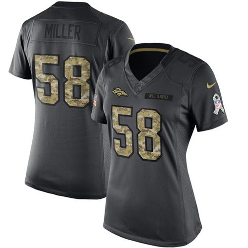 Denver Broncos #58 Von Miller Black Women's Stitched Limited 2016 Salute to Service Jersey Womens
