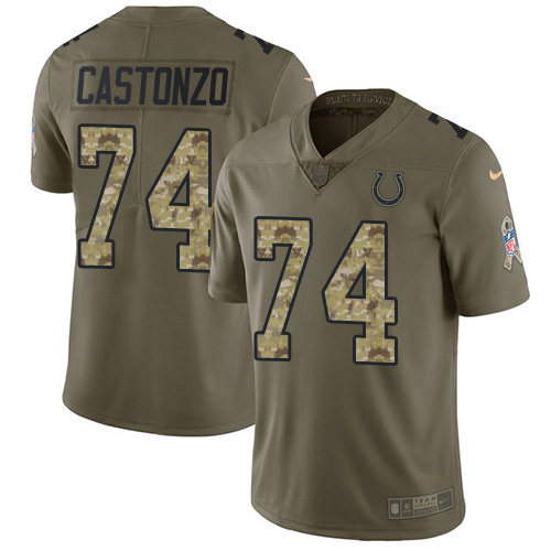 Indianapolis Colts #74 Anthony Castonzo Olive/Camo Men's Stitched Limited 2017 Salute To Service Jersey Men's