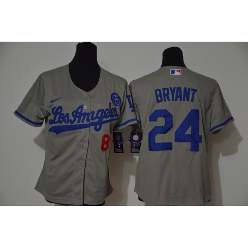 Los Angeles Los Angeles Dodgers #8 #24 Kobe Bryant Youth Grey Cool Base 2020 KB Patch Jersey Youth