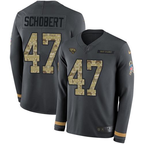 Jacksonville Jaguars #47 Joe Schobert Anthracite Salute to Service Men's Stitched Limited Therma Long Sleeve Jersey Men's