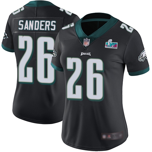 Eagles #26 Miles Sanders Black Super Bowl LVII Patch Alternate Women's Stitched Vapor Untouchable Limited Jersey