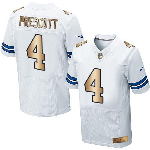 Cowboys #4 Dak Prescott White Men's Stitched Elite Gold Jersey