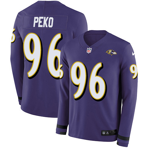 Baltimore Ravens #96 Domata Peko Sr Purple Team Color Youth Stitched Limited Therma Long Sleeve Jersey Youth