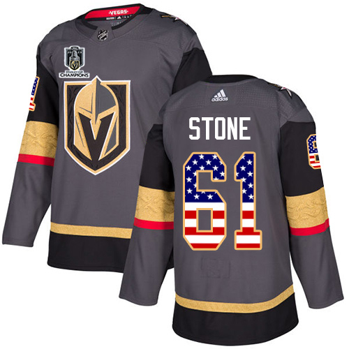 Adidas Golden Knights #61 Mark Stone Grey 2023 Stanley Cup Champions Home Authentic USA Flag Stitched Jersey