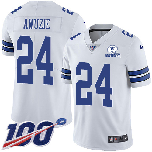 Dallas Cowboys #24 Chidobe Awuzie White Men's Stitched With Established In 1960 Patch 100th Season Vapor Untouchable Limited Jersey Men's