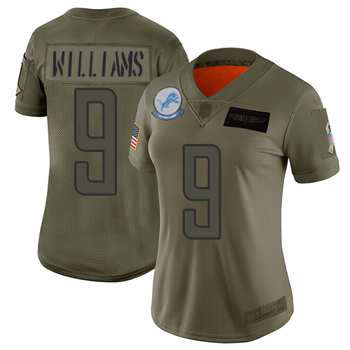 Lions #9 Jameson Williams Camo Women's Stitched Limited 2019 Salute To Service Jersey