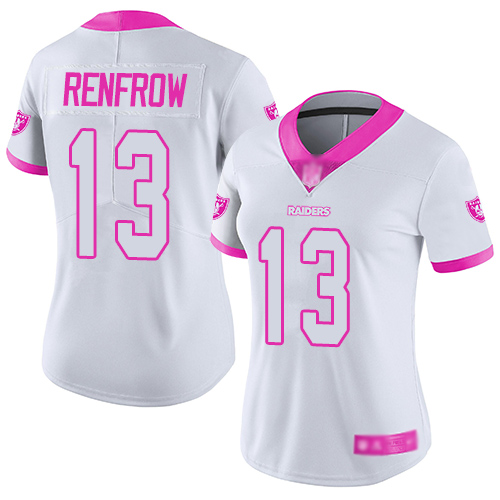 Las Vegas Raiders #13 Hunter Renfrow White/Pink Women's Stitched Limited Rush Fashion Jersey Womens