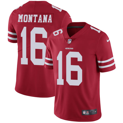 49ers #16 Joe Montana Red Team Color Youth Stitched Vapor Untouchable Limited Jersey