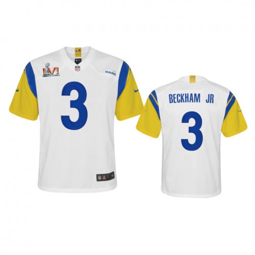 Los Angeles Los Angeles Rams #3 Odell Beckham Jr. Youth Super Bowl LVI Patch Alternate Game Jersey - White Youth