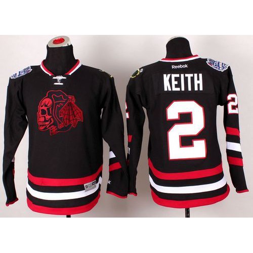 Chicago Blackhawks #2 Duncan Keith Black(Red Skull) 2014 Stadium Series Stitched Youth Jersey Youth