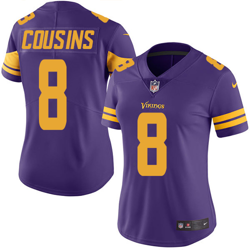 Vikings #8 Kirk Cousins Purple Women's Stitched Limited Rush Jersey