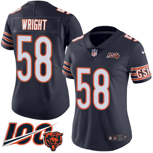 Bears #58 Darnell Wright Navy Blue Team Color Women's Stitched 100th Season Vapor Limited Jersey