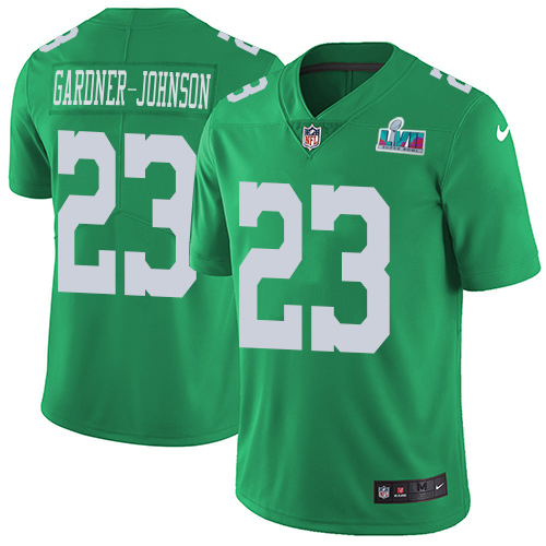 Eagles #23 C.J. Gardner-Johnson Green Super Bowl LVII Patch Men's Stitched Limited Rush Jersey