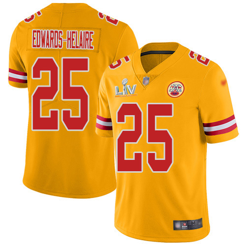 Chiefs #25 Clyde Edwards-Helaire Gold Youth Super Bowl LV Bound Stitched Limited Inverted Legend Jersey