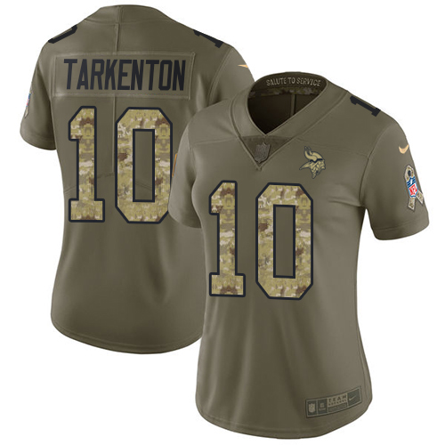 Vikings #10 Fran Tarkenton Olive/Camo Women's Stitched Limited 2017 Salute To Service Jersey