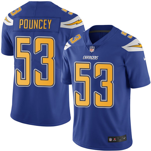 Los Angeles Chargers #53 Mike Pouncey Electric Blue Men's Stitched Limited Rush Jersey Men's