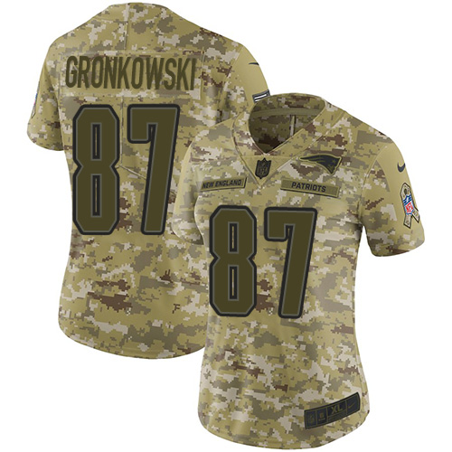 New England Patriots #87 Rob Gronkowski Camo Women's Stitched Limited 2018 Salute to Service Jersey Womens