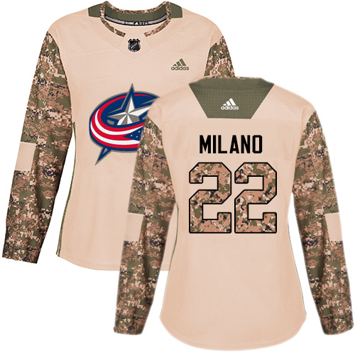 Adidas Columbus Blue Jackets #22 Sonny Milano Camo Authentic 2017 Veterans Day Women's Stitched Jersey Womens