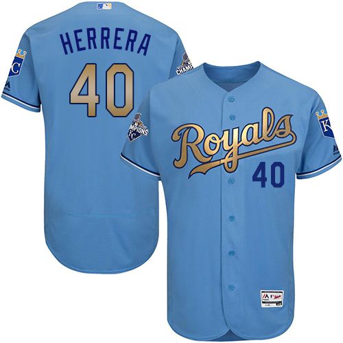 Kansas City Royals #40 Kelvin Herrera Light Blue FlexBase Authentic 2015 World Series Champions Gold Program Stitched Jersey Men's