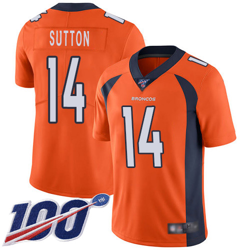 Denver Broncos #14 Courtland Sutton Orange Men's Stitched 100th Season Vapor Limited Jersey Men's