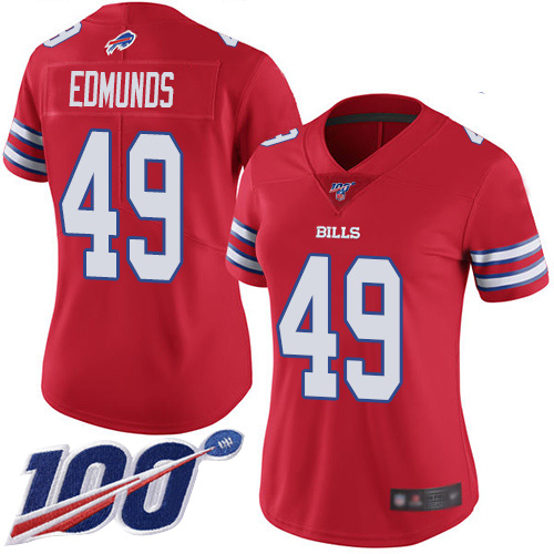 Bills #49 Tremaine Edmunds Red Women's Stitched Limited Rush 100th Season Jersey