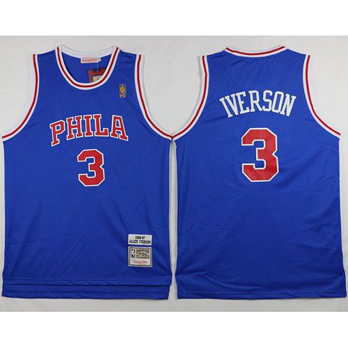 Mitchell and Ness Philadelphia 76ers #3 Allen Iverson Stitched Blue Throwback Jersey Mens