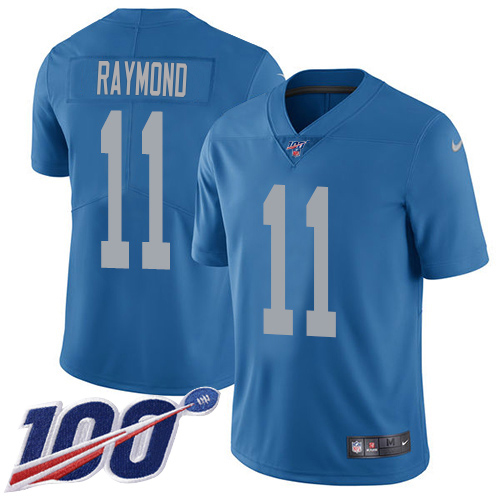 Lions #11 Kalif Raymond Blue Throwback Youth Stitched 100th Season Vapor Untouchable Limited Jersey