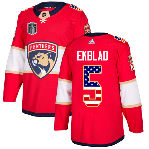 Adidas Lightning #5 Aaron Ekblad Red 2023 Stanley Cup Final Patch Home Authentic USA Flag Stitched Jersey