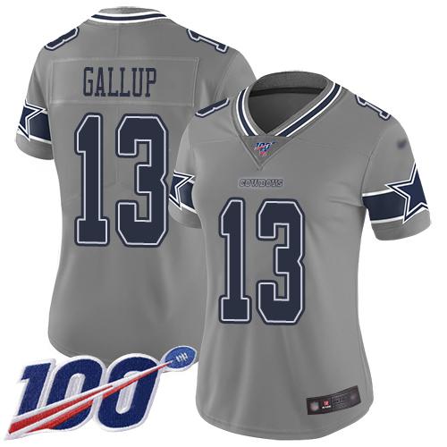 Cowboys #13 Michael Gallup Gray Women's Stitched Limited Inverted Legend 100th Season Jersey