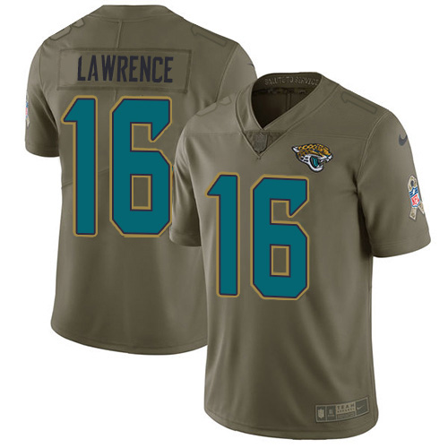 Jaguars #16 Trevor Lawrence Olive Youth Stitched Limited 2017 Salute To Service Jersey