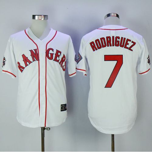 Texas Rangers #7 Ivan Rodriguez White Throwback Stitched Jersey Men's