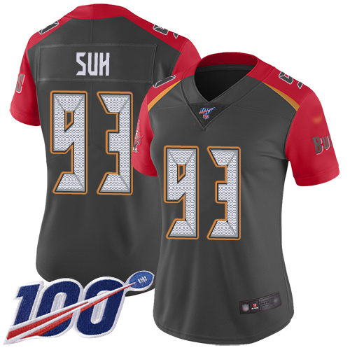Tampa Bay Buccaneers #93 Ndamukong Suh Gray Women's Stitched Limited Inverted Legend 100th Season Jersey Womens