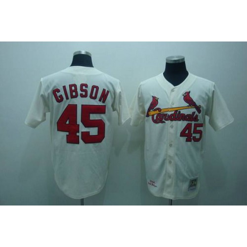 Mitchell and Ness 1967 St.Louis Cardinals #45 Bob Gibson Stitched Cream Throwback Jersey Men's