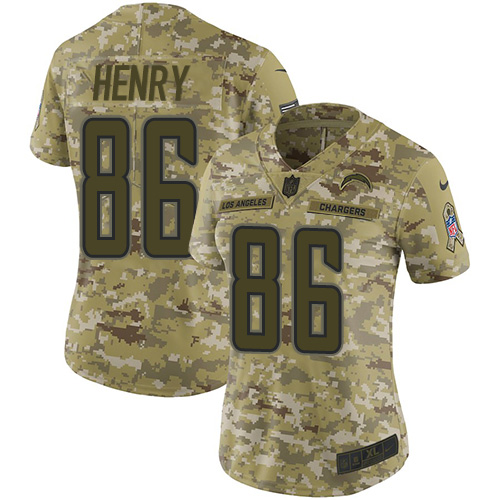 Los Angeles Chargers #86 Hunter Henry Camo Women's Stitched Limited 2018 Salute to Service Jersey Womens