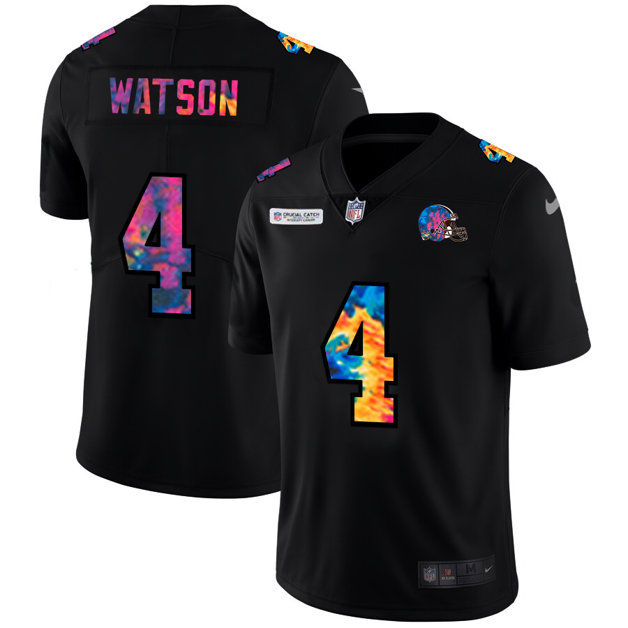 Cleveland Browns #4 Deshaun Watson Men's Multi-Color Black 2020 Crucial Catch Vapor Untouchable Limited Jersey