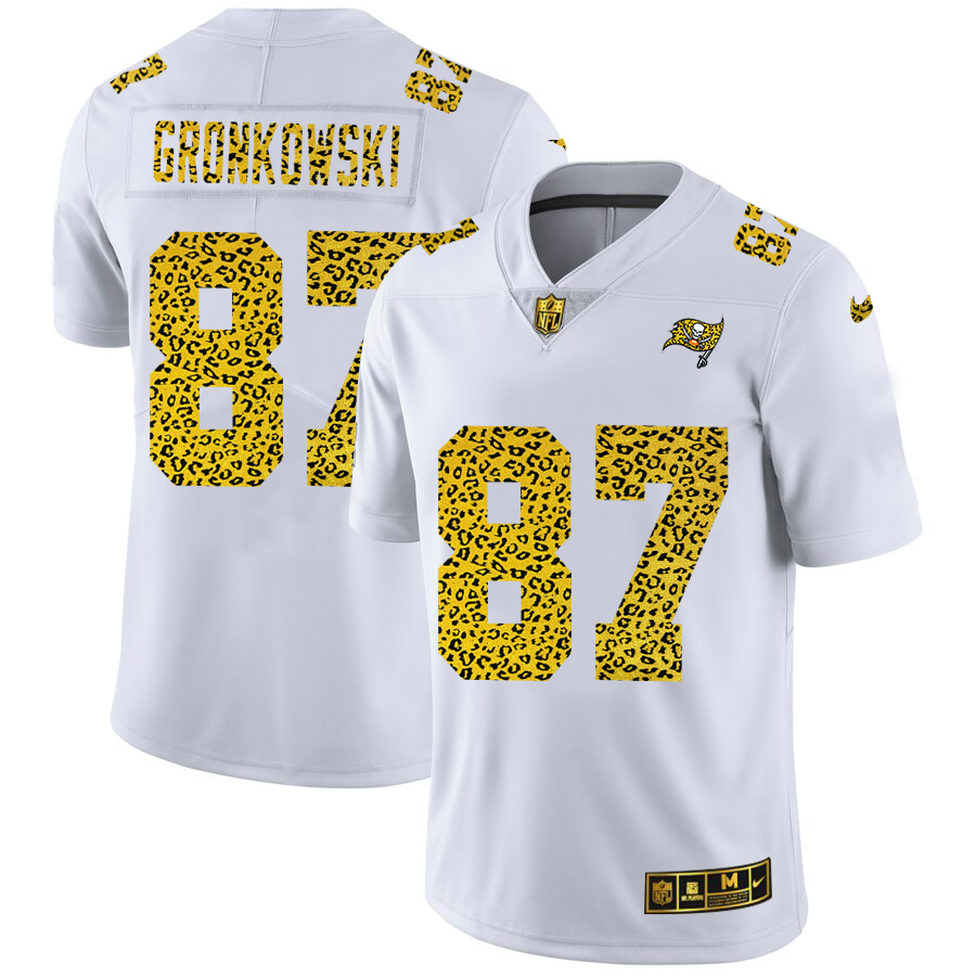 Tampa Bay Buccaneers #87 Rob Gronkowski Men's Flocked Leopard Print Vapor Limited Jersey White