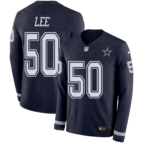 Dallas Cowboys #50 Sean Lee Navy Blue Team Color Men's Stitched Limited Therma Long Sleeve Jersey Men's