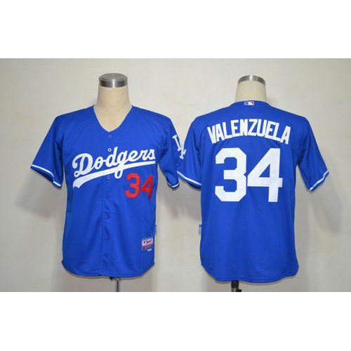 Los Angeles Dodgers #34 Fernando Valenzuela Blue Cool Base Stitched Jersey Men's