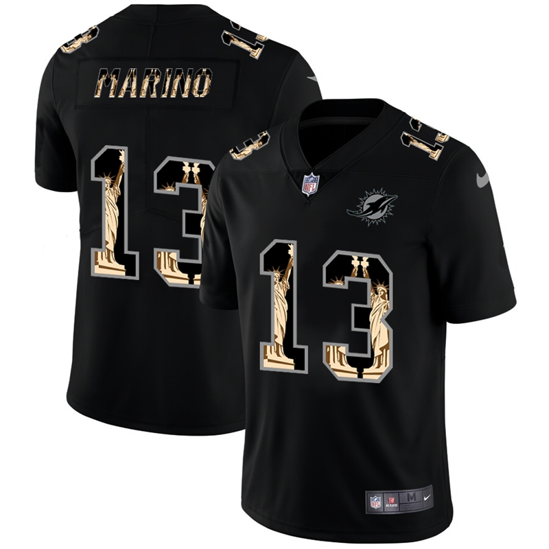 Miami Dolphins #13 Dan Marino Carbon Black Vapor Statue Of Liberty Limited Jersey