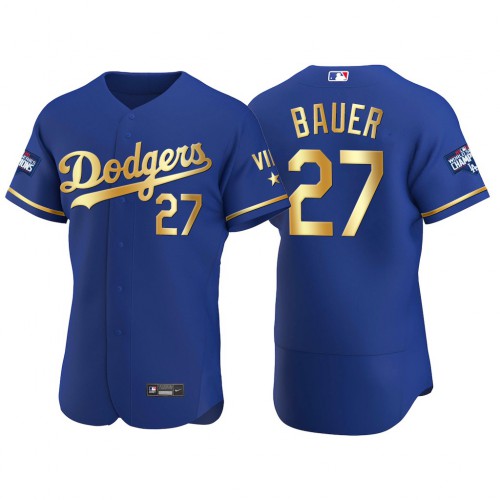 Los Angeles Los Angeles Dodgers #27 Trevor Bauer Men's Authentic 2021 Gold Program World Series Champions Jersey Royal Men's