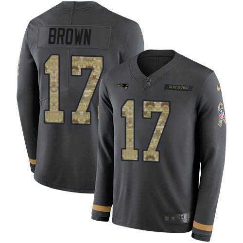 New England Patriots #17 Antonio Brown Anthracite Salute to Service Men's Stitched Limited Therma Long Sleeve Jersey Men's