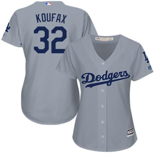 Los Angeles Dodgers #32 Sandy Koufax Grey Alternate Road Women's Stitched Jersey Womens