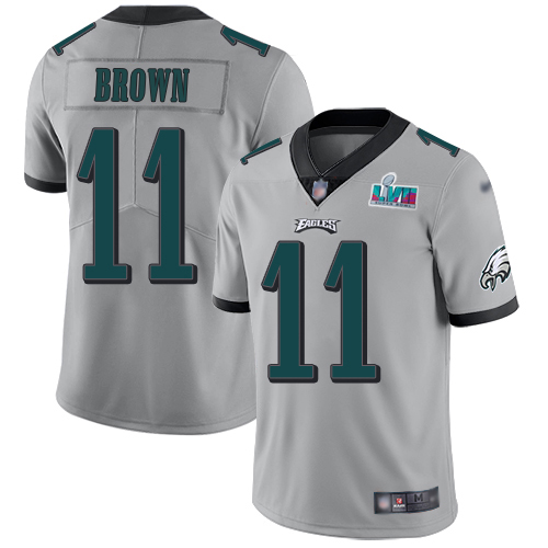 Eagles #11 A.J. Brown Silver Super Bowl LVII Patch Youth Stitched Limited Inverted Legend Jersey
